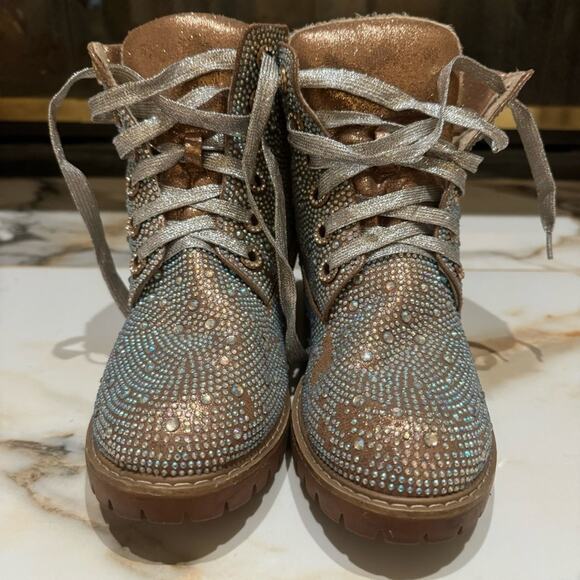 bks Women’s Crystal Rhinestone Embellished Lace Up Ankle Boots Size 8 - Picture 2 of 9